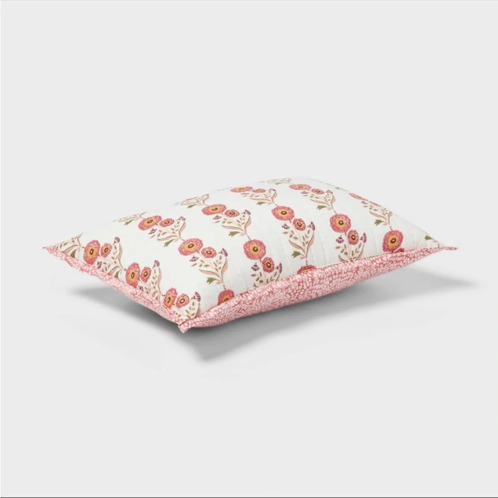 Threshold Target Sunflower Decor Pillow Cotton Floral Reversible Pink White EUC